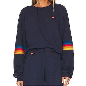 Aviator Nation Rainbow Stitch Sleeve Crewneck Sweatshirt